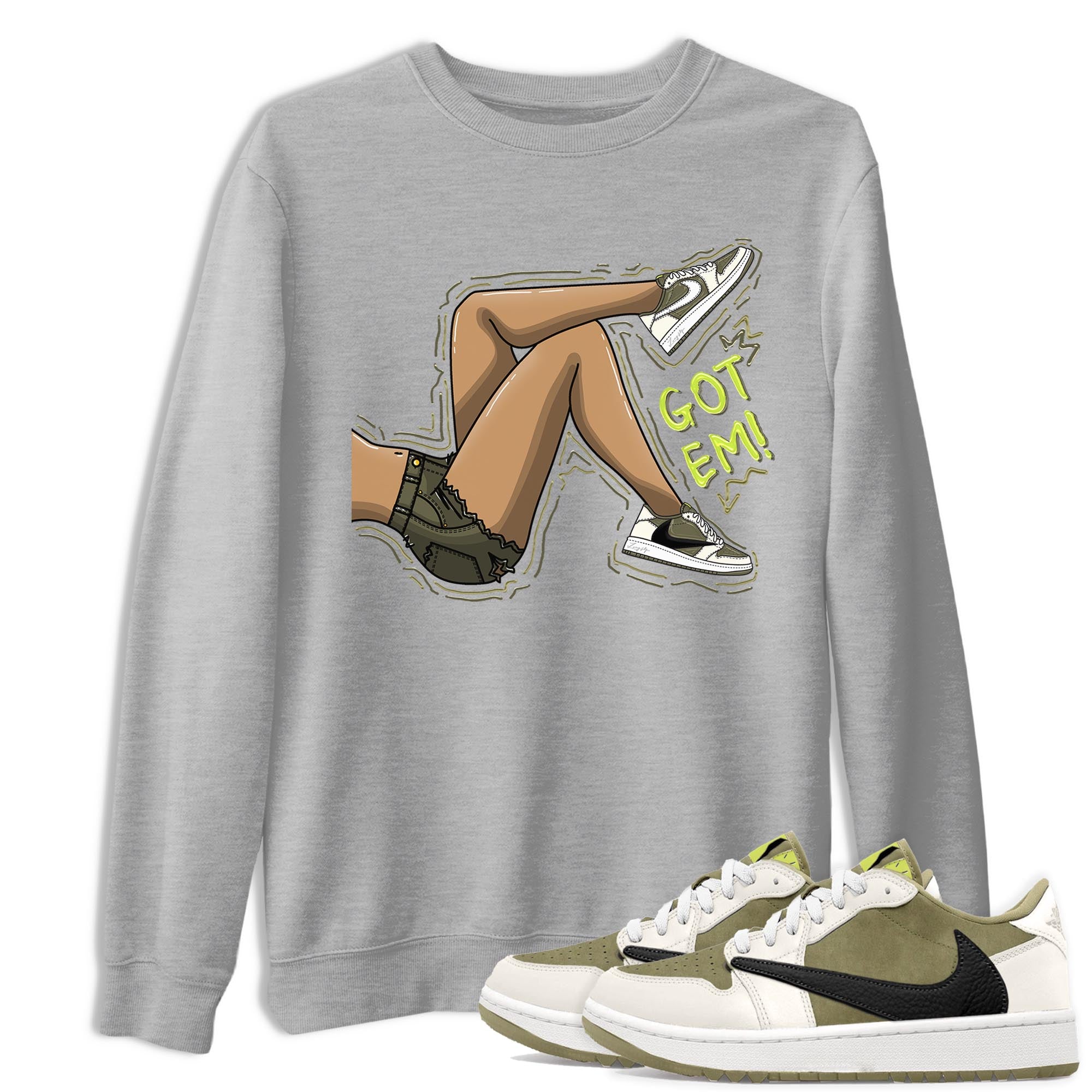 Got Em Legs snkmatch Tee - Air Jordan 1 Travis Scott Golf Olive