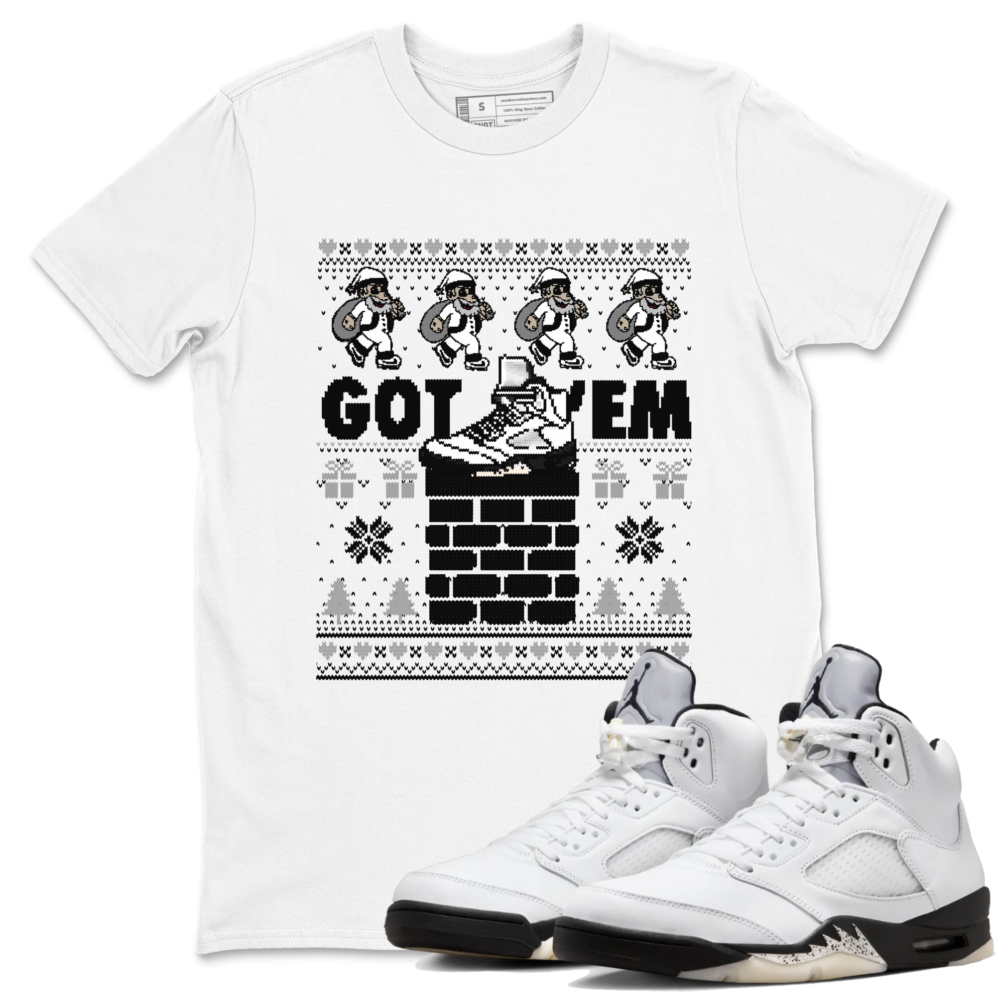 Got' em Santa snkmatch Tees - Air Jordan 5 White Black