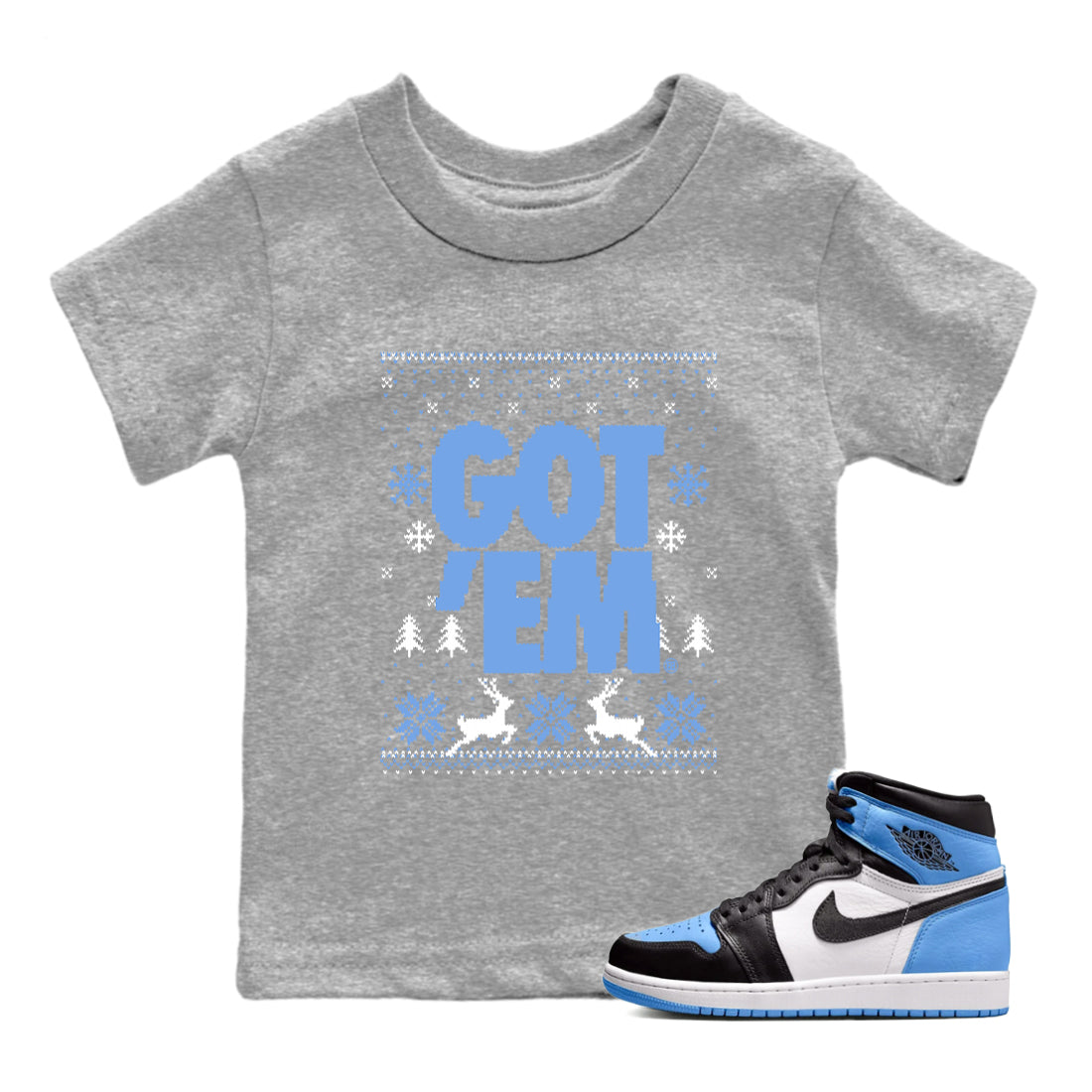 Got Em Ugly Sweater snkmatch Tees Kids - Air Jordan 1 UNC Toe
