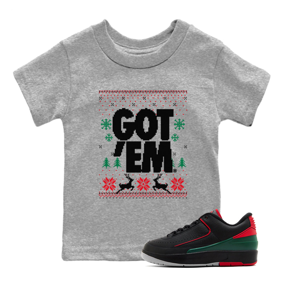 Got Em Ugly Sweater snkmatch Tees Kids - Air Jordan 2 Christmas