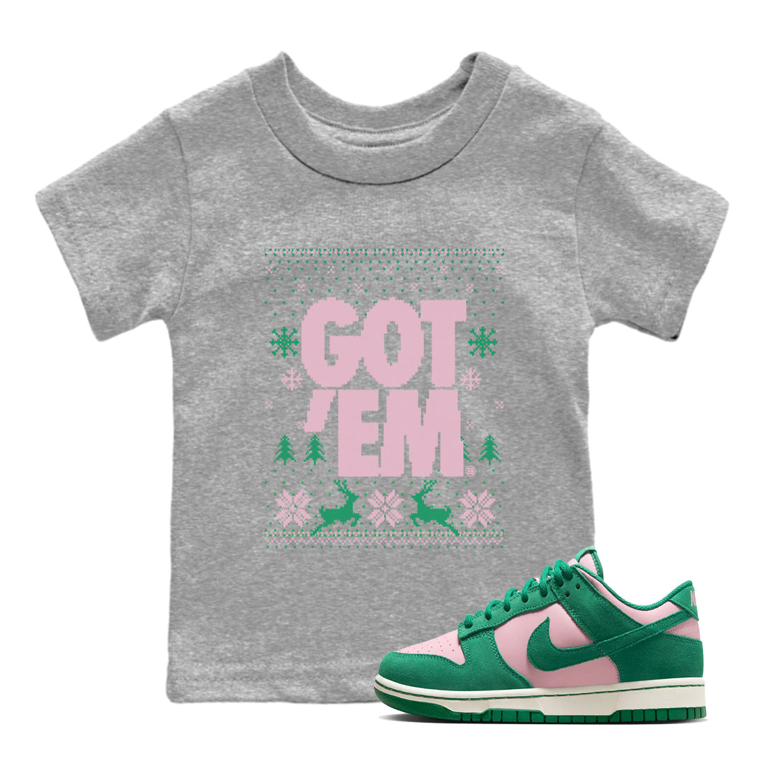 Got Em Ugly Sweater snkmatch Tees Kids - Dunk Medium Soft Pink Malachite