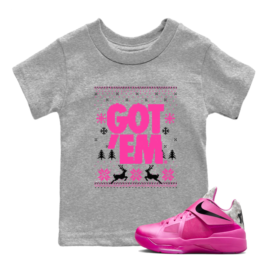 Got Em Ugly Sweater snkmatch Tees Kids - Nike KD 4 Aunt Pearl