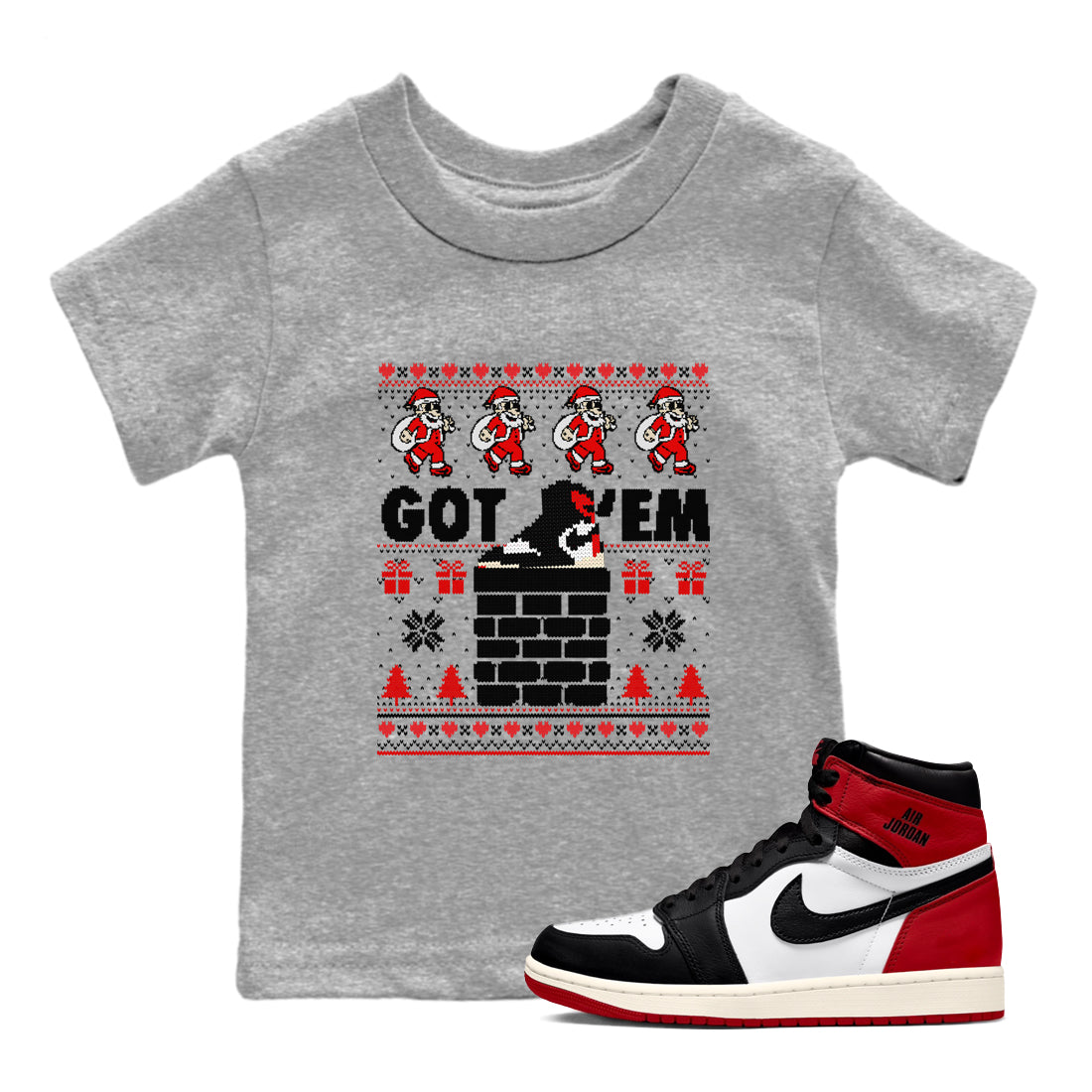 Got'em Santa snkmatch Tees Kids - Air Jordan 1 Black Toe Reimagined