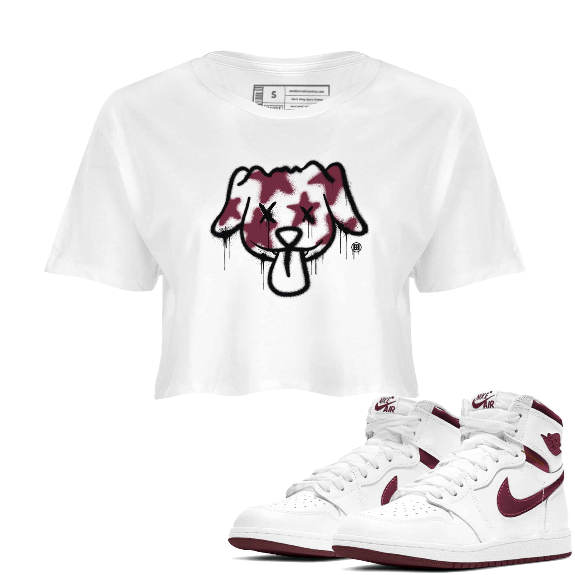 Graffiti Dog snkmatch Women's Top - Air Jordan 1 Metallic Burgundy