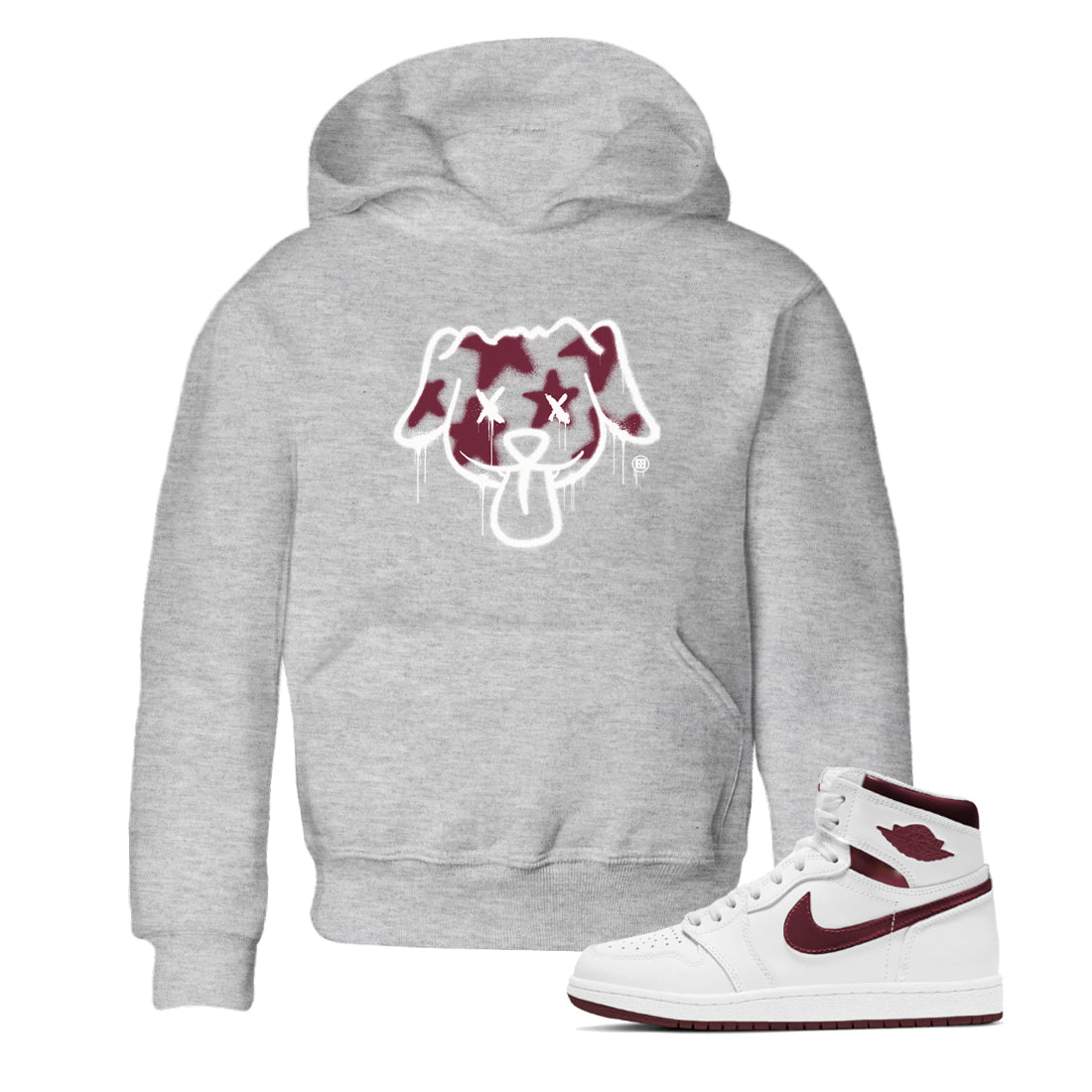 Graffiti Dog snkmatch Tees Kids - Air Jordan 1 Metallic Burgundy