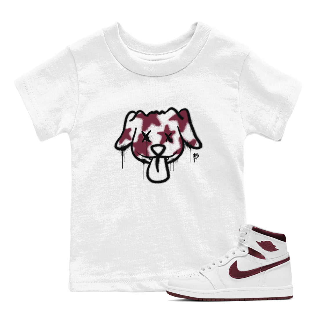 Graffiti Dog snkmatch Tees Kids - Air Jordan 1 Metallic Burgundy