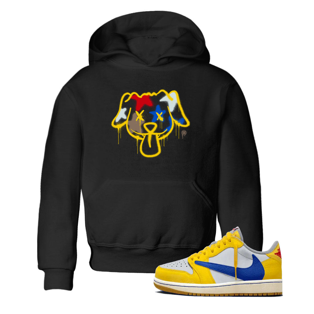 Graffiti Dog snkmatch Tees Kids - Air Jordan 1 Travis Scott Canary