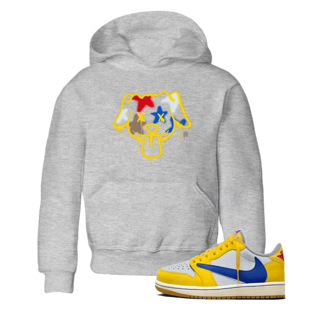 Graffiti Dog snkmatch Tees Kids - Air Jordan 1 Travis Scott Canary