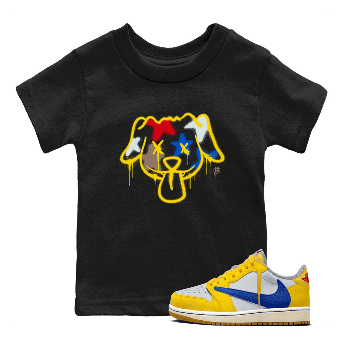 Graffiti Dog snkmatch Tees Kids - Air Jordan 1 Travis Scott Canary
