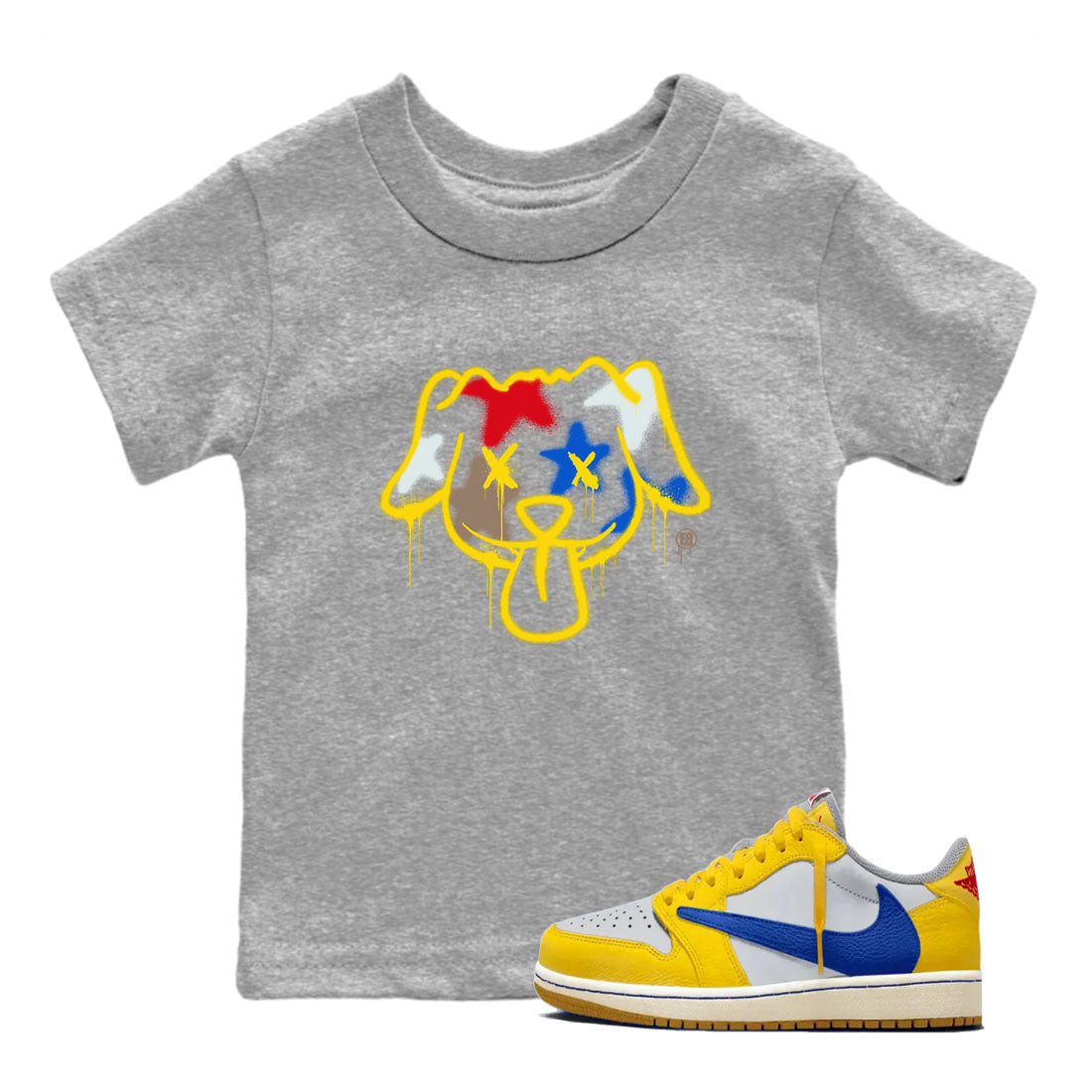 Graffiti Dog snkmatch Tees Kids - Air Jordan 1 Travis Scott Canary