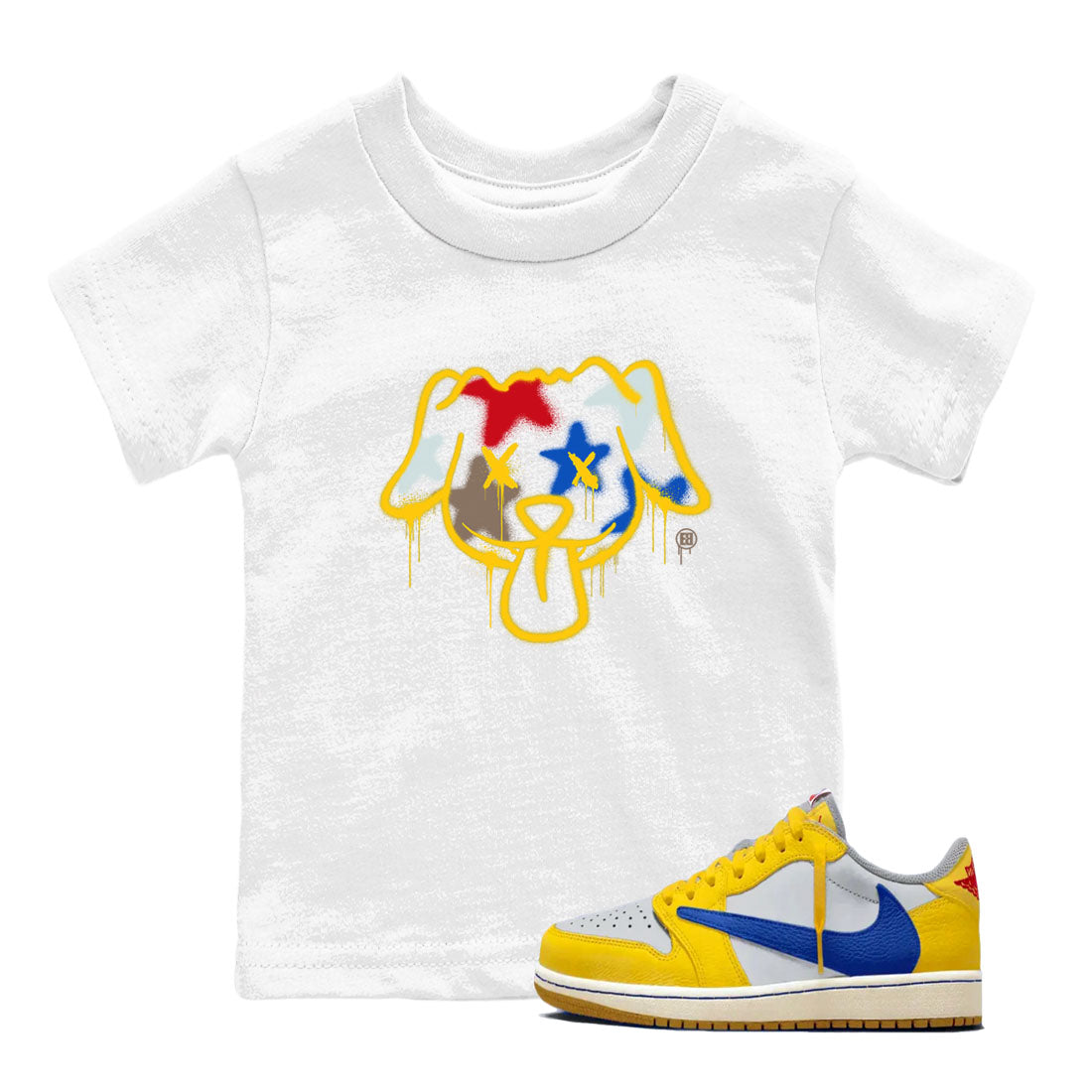 Graffiti Dog snkmatch Tees Kids - Air Jordan 1 Travis Scott Canary