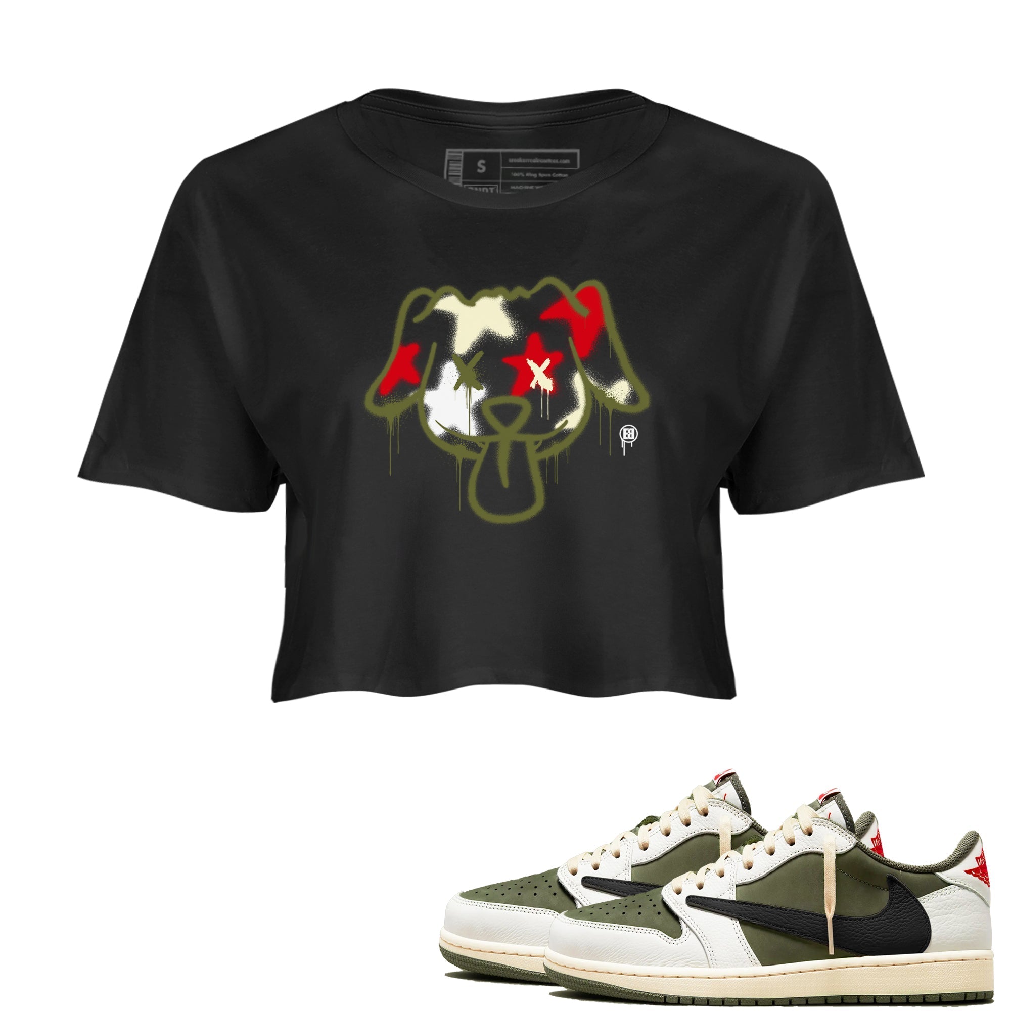 Graffiti Dog snkmatch Women's Top - Air Jordan 1 Travis Scott Medium Olive