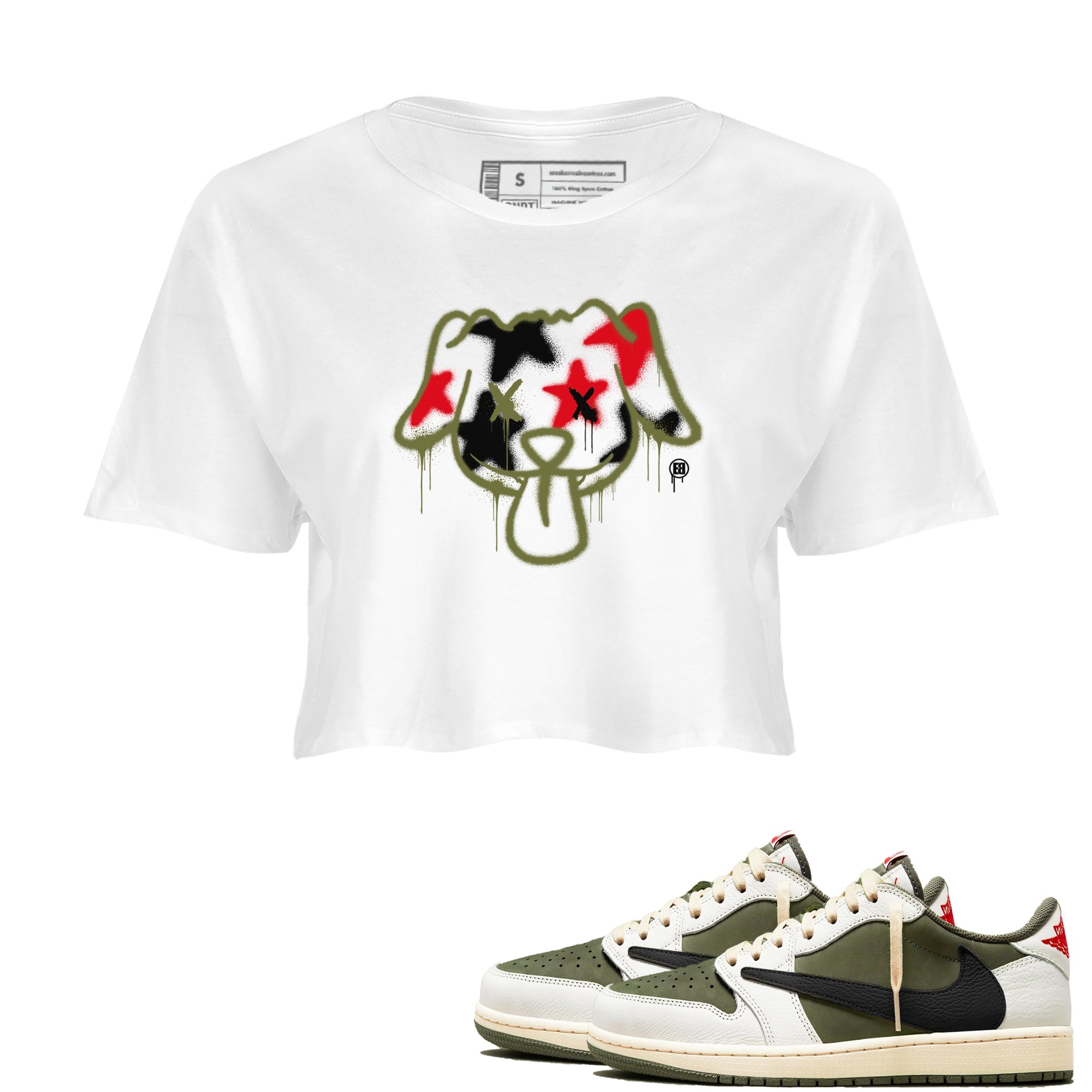 Graffiti Dog snkmatch Women's Top - Air Jordan 1 Travis Scott Medium Olive