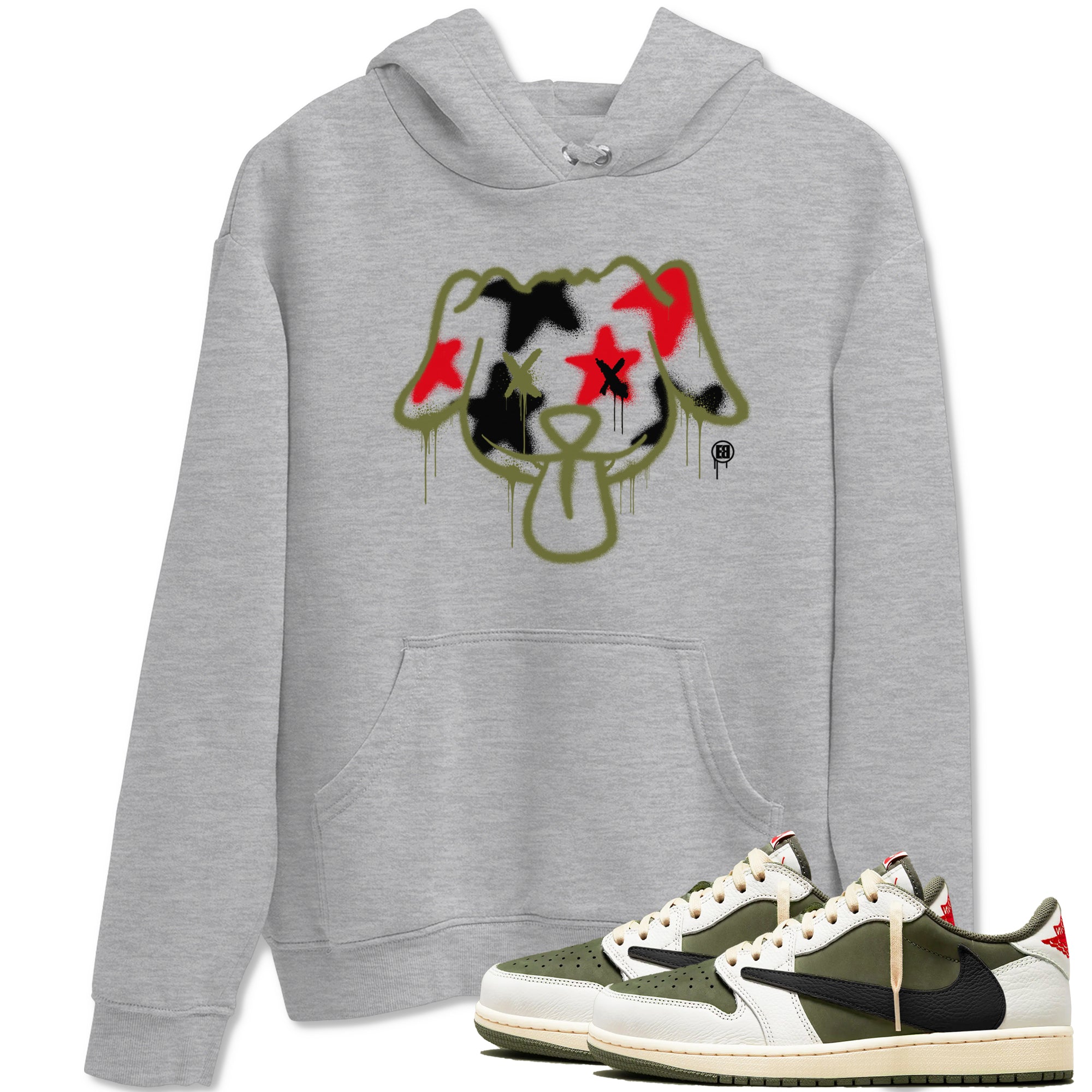Graffiti Dog snkmatch Tees - Air Jordan 1 Travis Scott Medium Olive