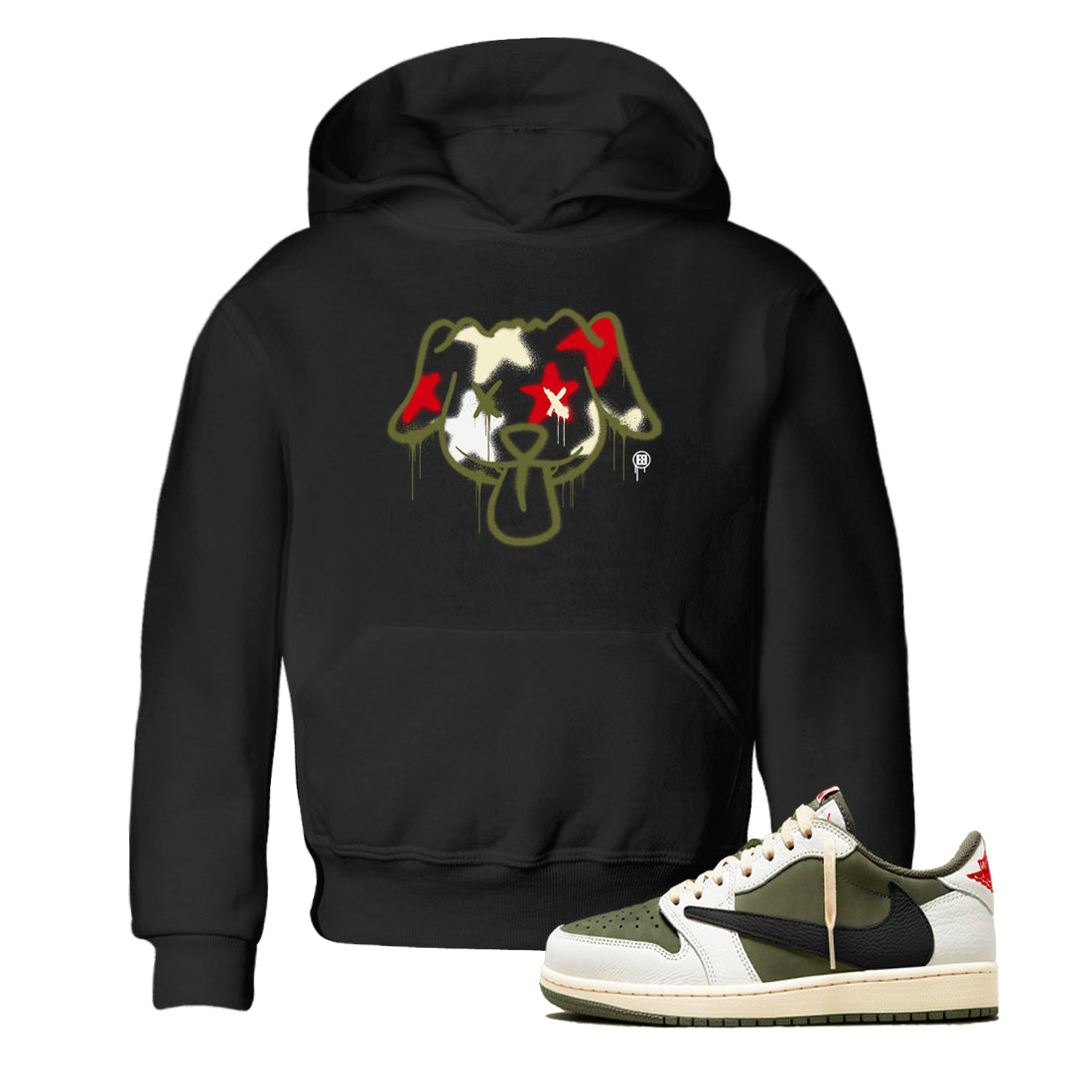 Graffiti Dog snkmatch Tees Kids - Air Jordan 1 Travis Scott Medium Olive
