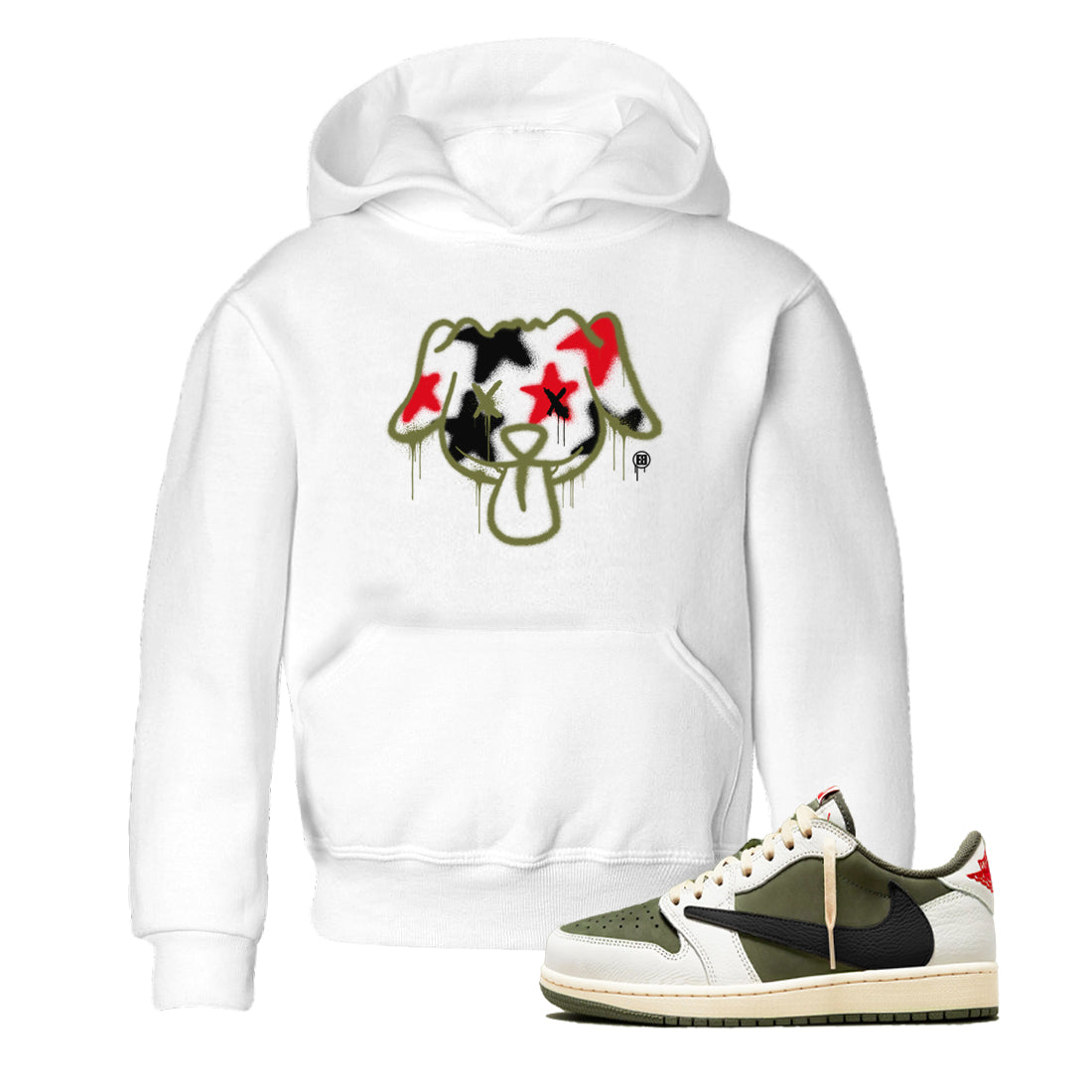Graffiti Dog snkmatch Tees Kids - Air Jordan 1 Travis Scott Medium Olive