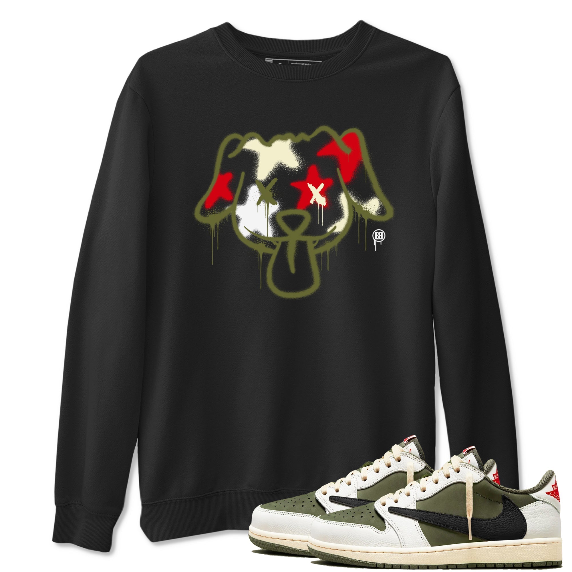 Graffiti Dog snkmatch Tees - Air Jordan 1 Travis Scott Medium Olive