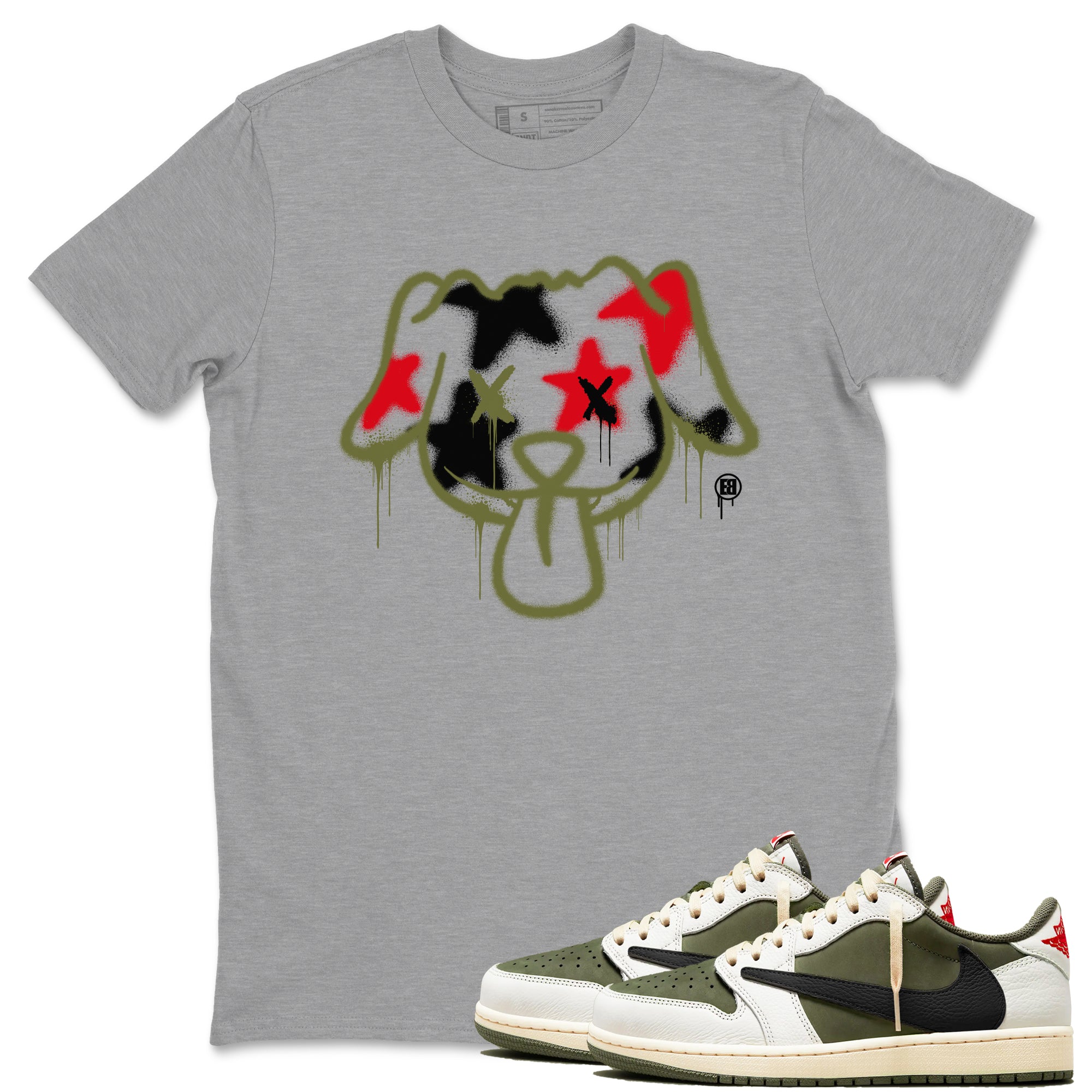 Graffiti Dog snkmatch Tees - Air Jordan 1 Travis Scott Medium Olive