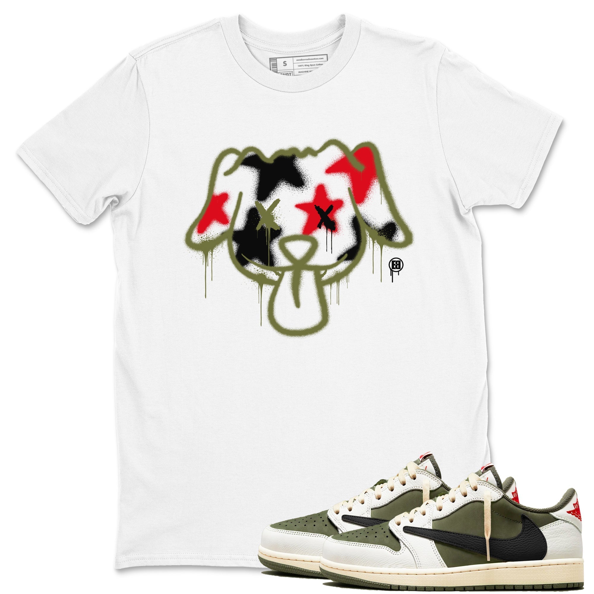 Graffiti Dog snkmatch Tees - Air Jordan 1 Travis Scott Medium Olive