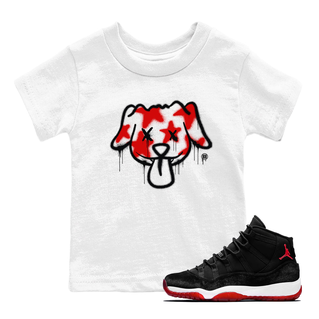 Graffiti Dog snkmatch Tees Kids - Air Jordan 11 Bred Velvet