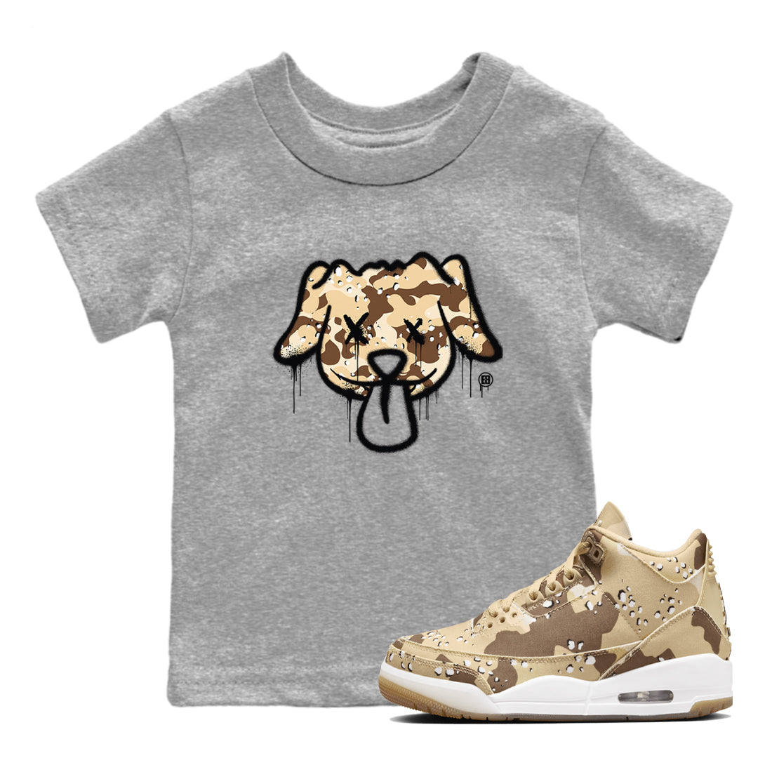 Graffiti Dog snkmatch Tees Kids - Air Jordan 3 Desert Camo