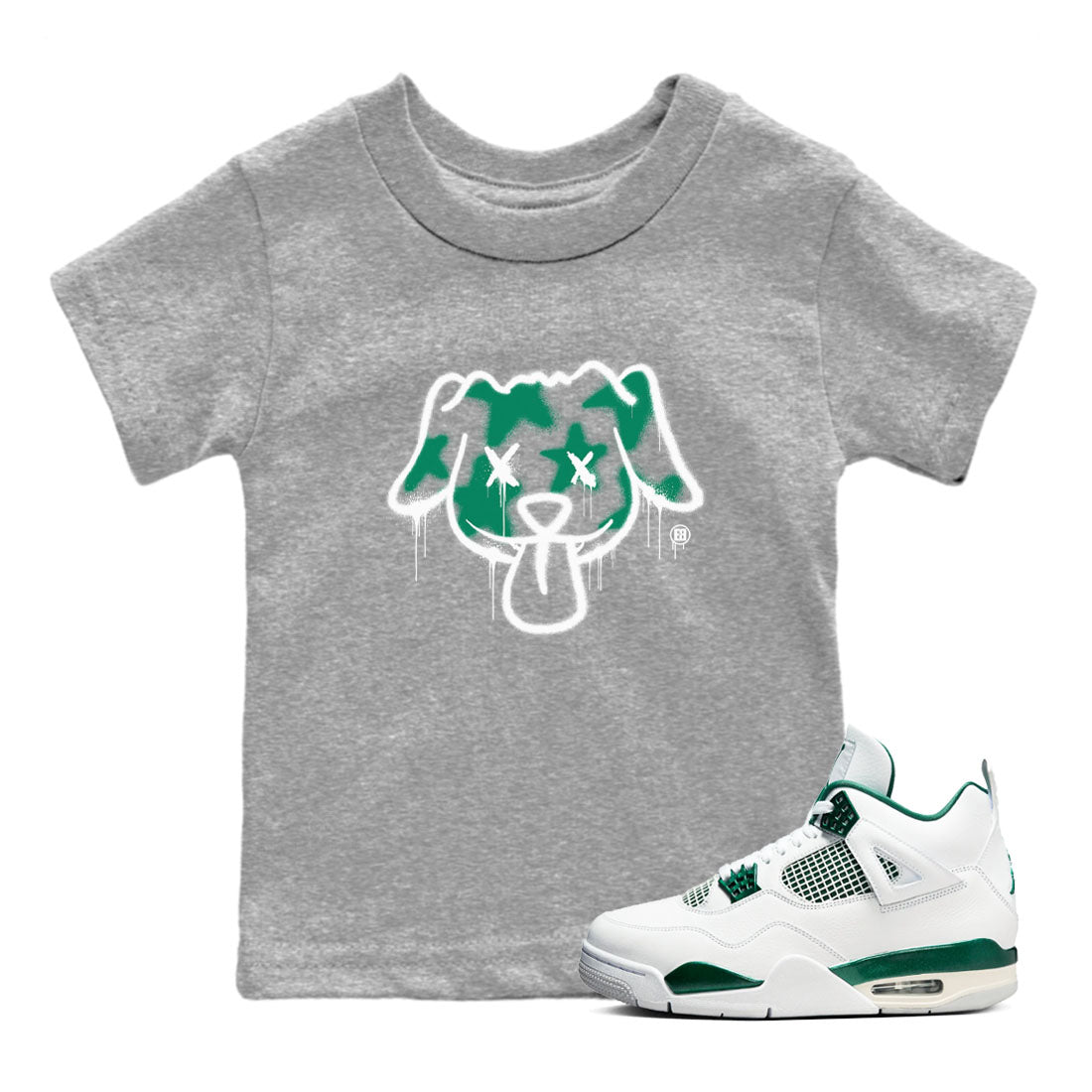 Graffiti Dog snkmatch Tees Kids - Air Jordan 4 Oxidized Green