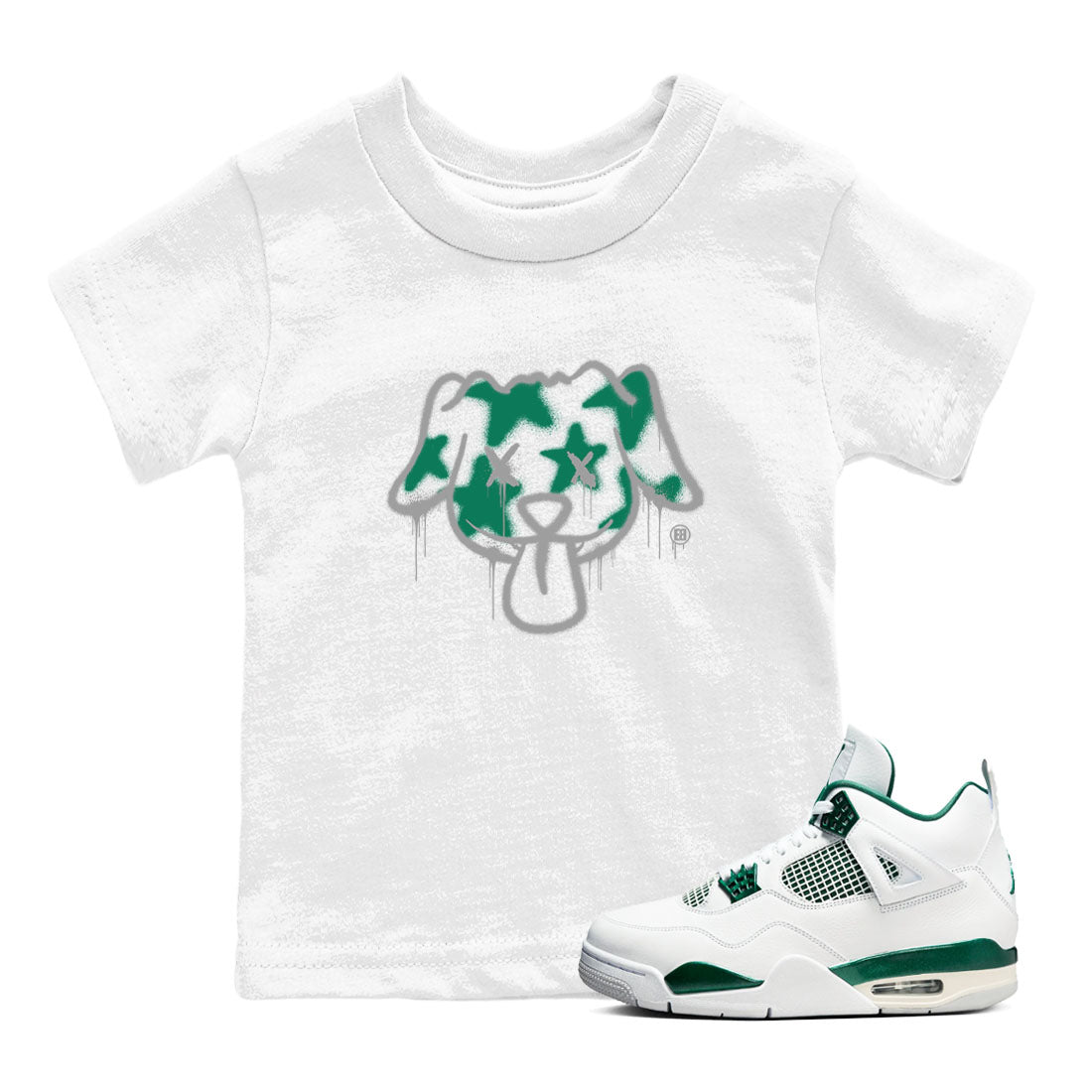 Graffiti Dog snkmatch Tees Kids - Air Jordan 4 Oxidized Green