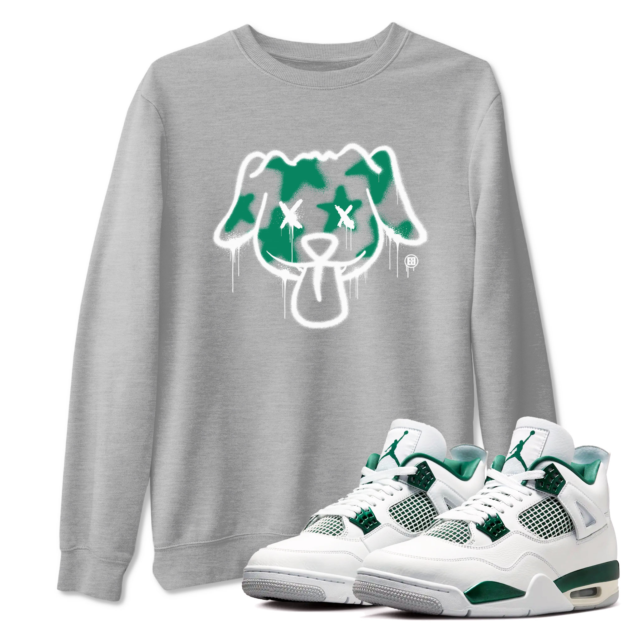 Graffiti Dog snkmatch Tees - Air Jordan 4 Oxidized Green