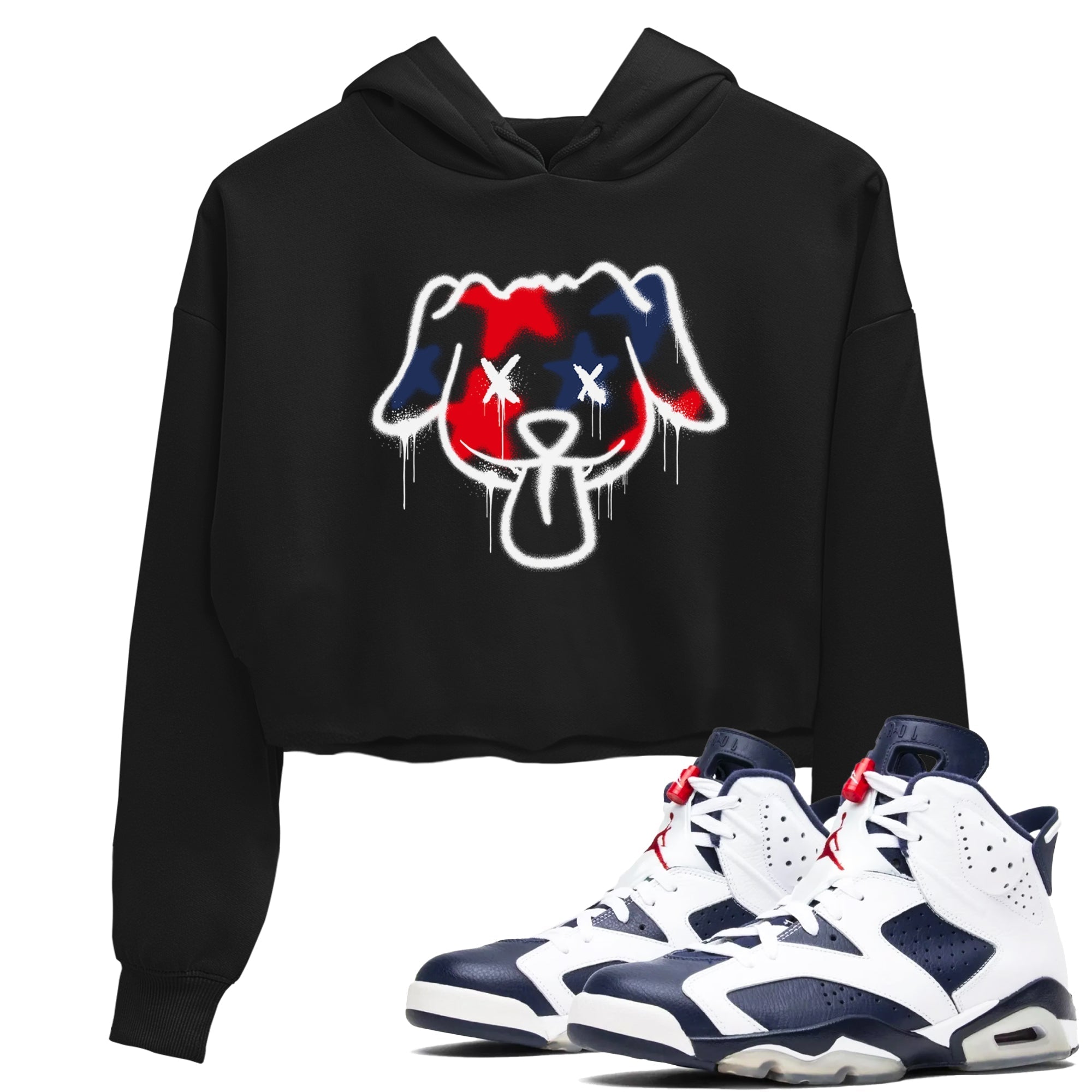 Graffiti Dog snkmatch Women's Top - Air Jordan 6 White And Midnight Navy