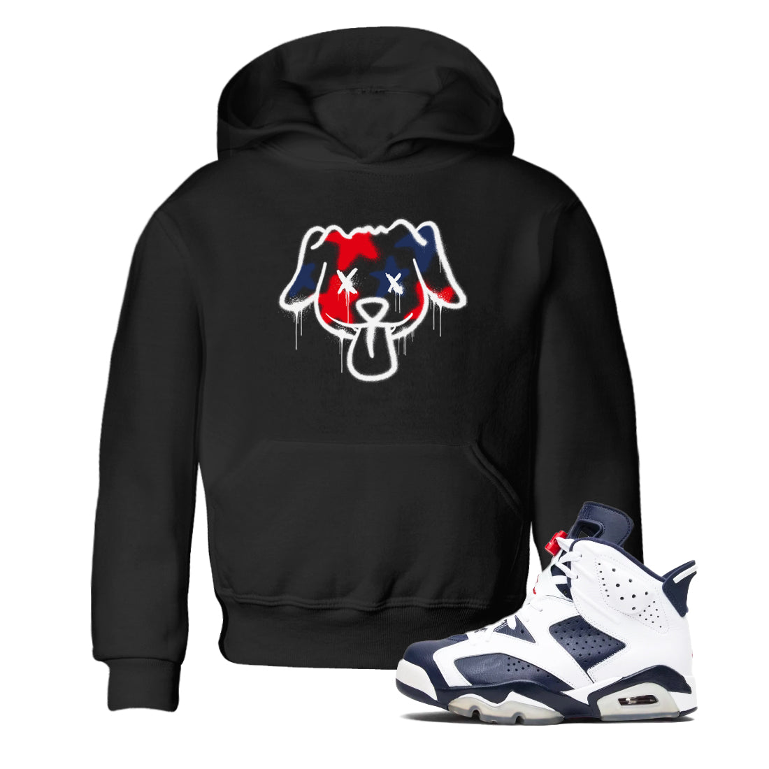 Graffiti Dog snkmatch Tees Kids - Air Jordan 6 White And Midnight Navy