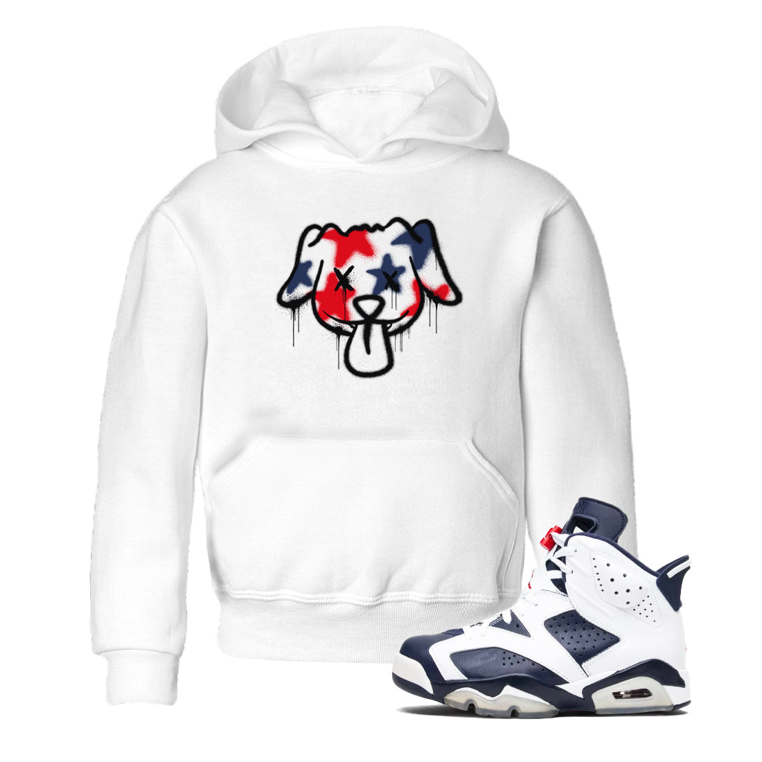 Graffiti Dog snkmatch Tees Kids - Air Jordan 6 White And Midnight Navy