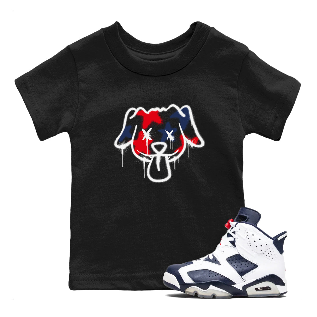 Graffiti Dog snkmatch Tees Kids - Air Jordan 6 White And Midnight Navy