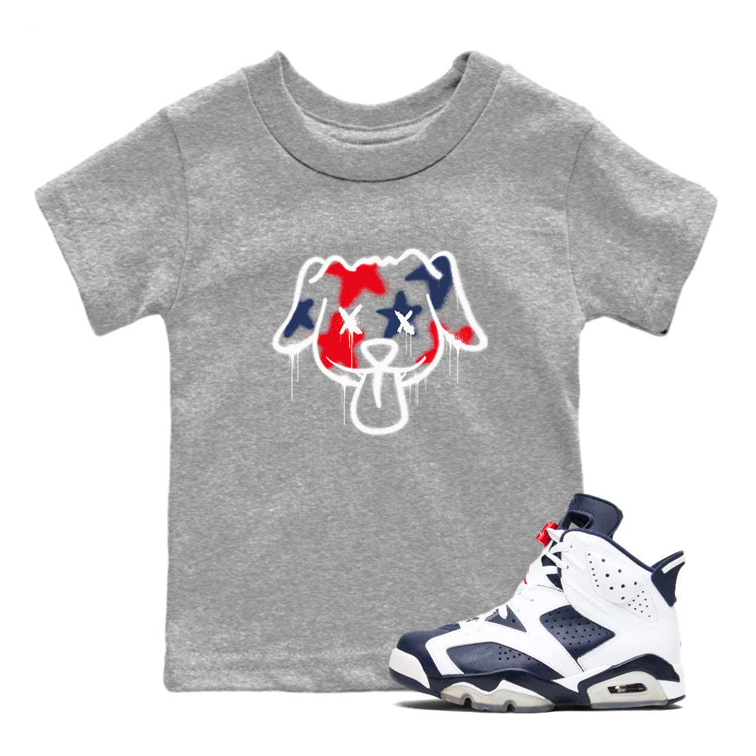 Graffiti Dog snkmatch Tees Kids - Air Jordan 6 White And Midnight Navy