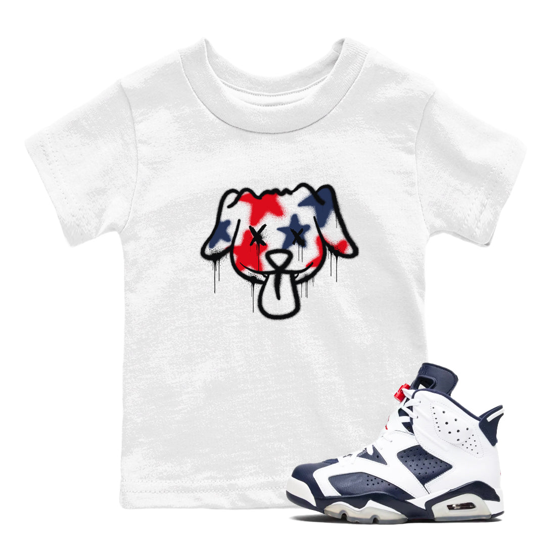 Graffiti Dog snkmatch Tees Kids - Air Jordan 6 White And Midnight Navy