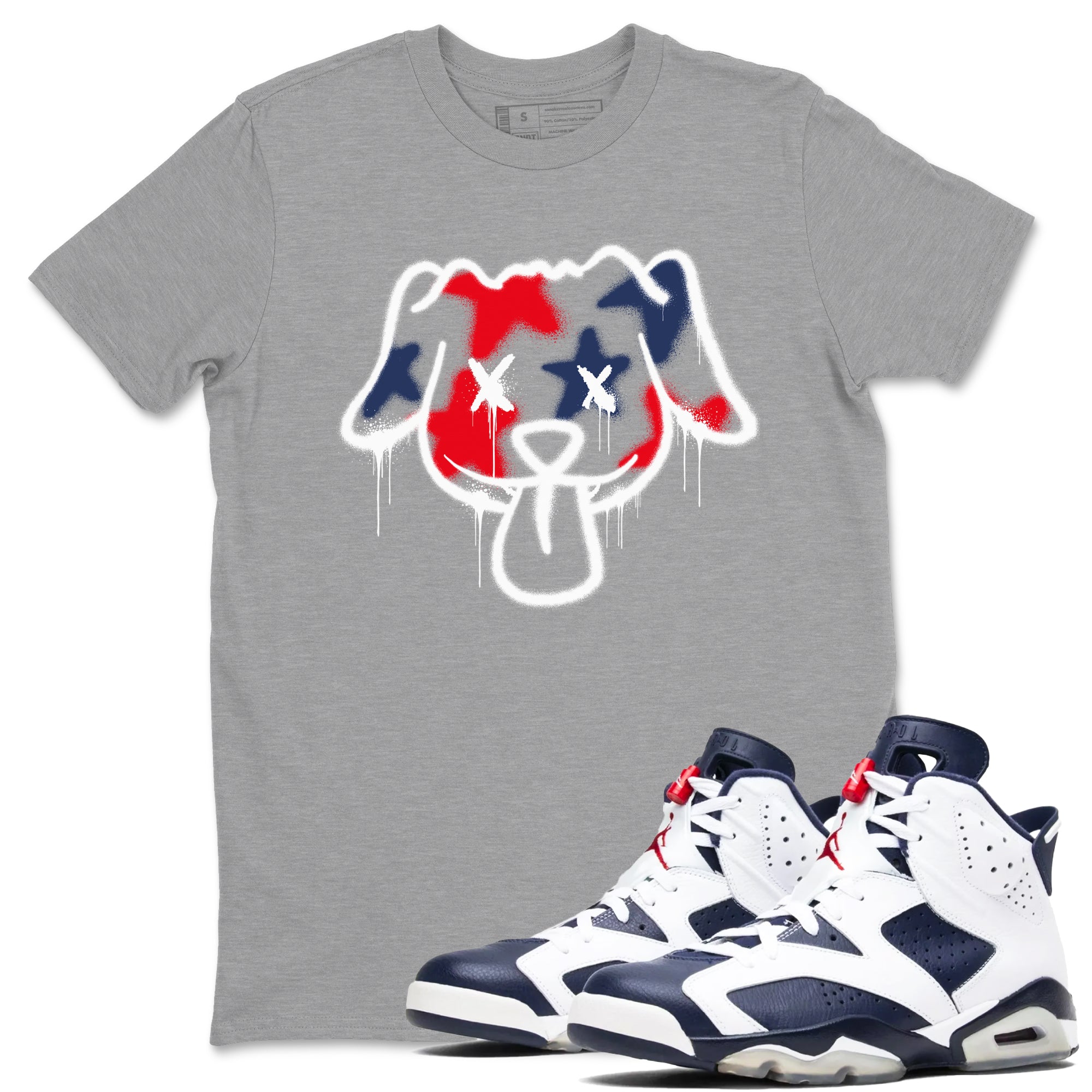 Graffiti Dog snkmatch Tees - Air Jordan 6 White And Midnight Navy