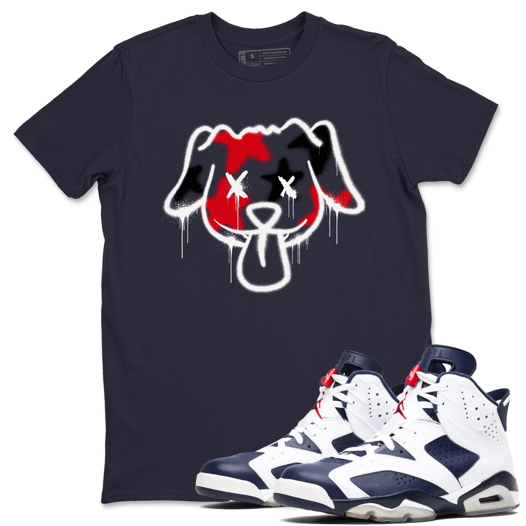 Graffiti Dog snkmatch Tees - Air Jordan 6 White And Midnight Navy