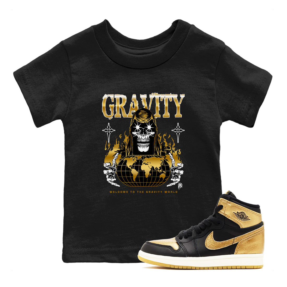 Gravity snkmatch Tees Kids - Air Jordan 1 Black Metallic Gold