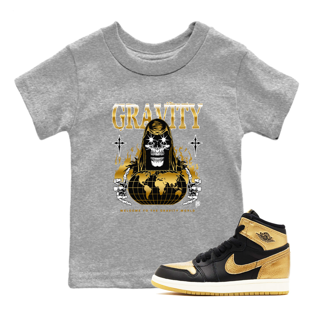 Gravity snkmatch Tees Kids - Air Jordan 1 Black Metallic Gold