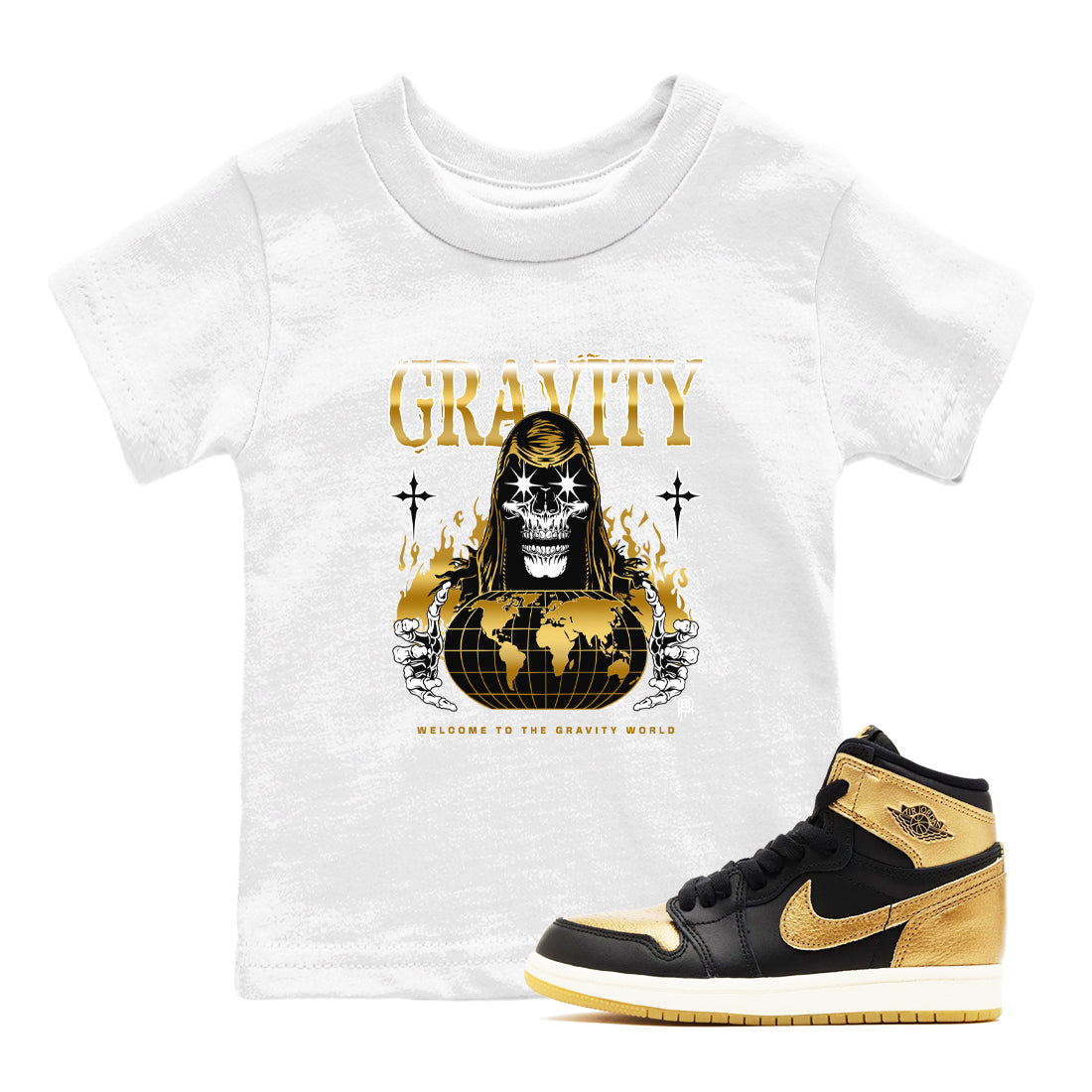 Gravity snkmatch Tees Kids - Air Jordan 1 Black Metallic Gold