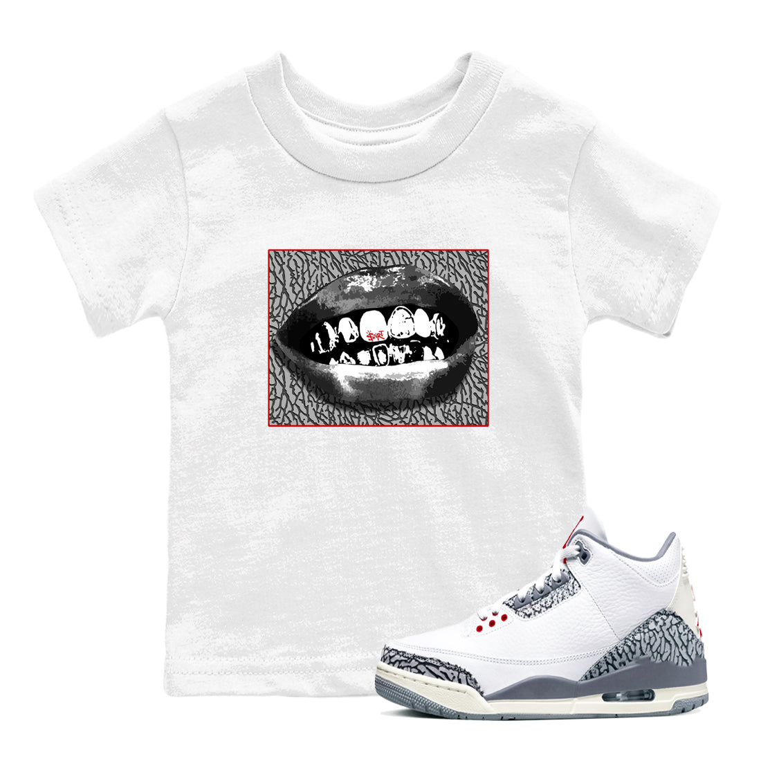Grillz Lips snkmatch Tees Kids - Air Jordan 3 Cement Grey