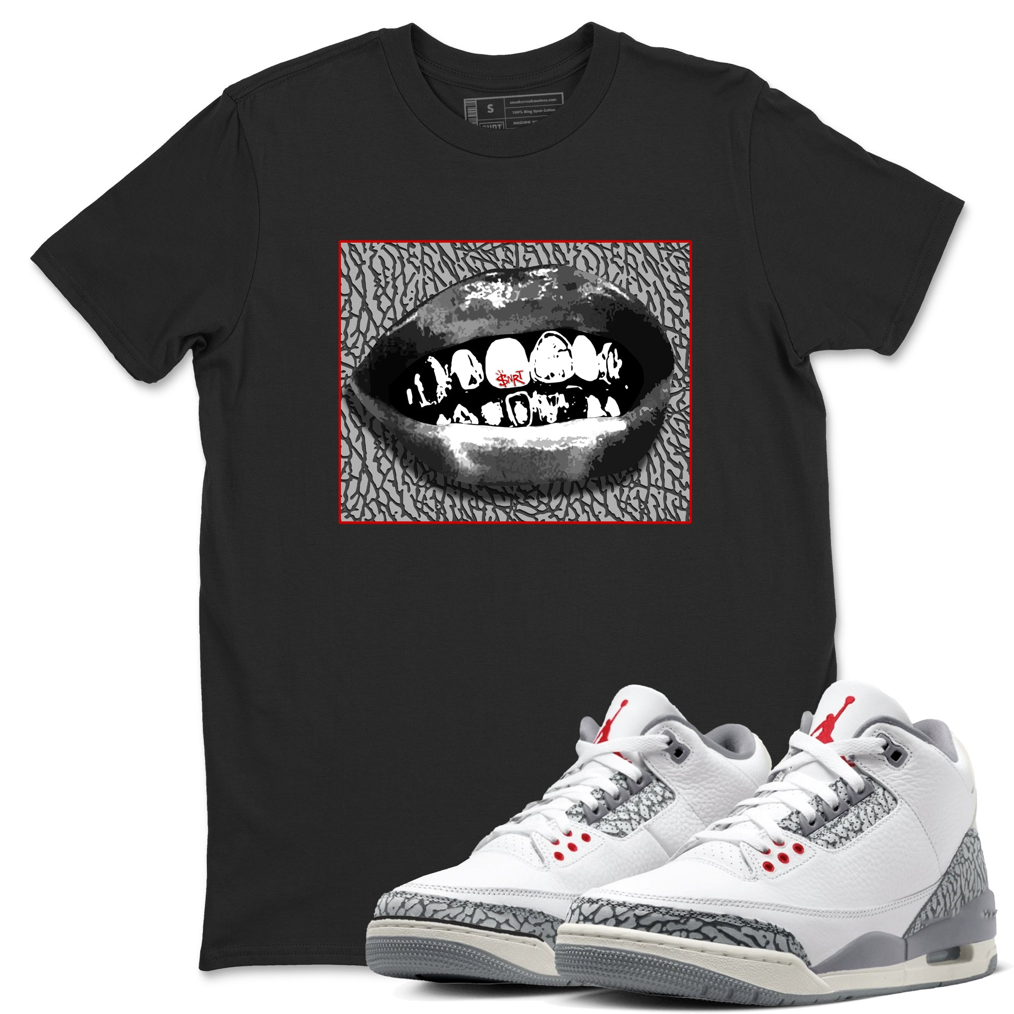 Grillz Lips snkmatch Tees - Air Jordan 3 Cement Grey