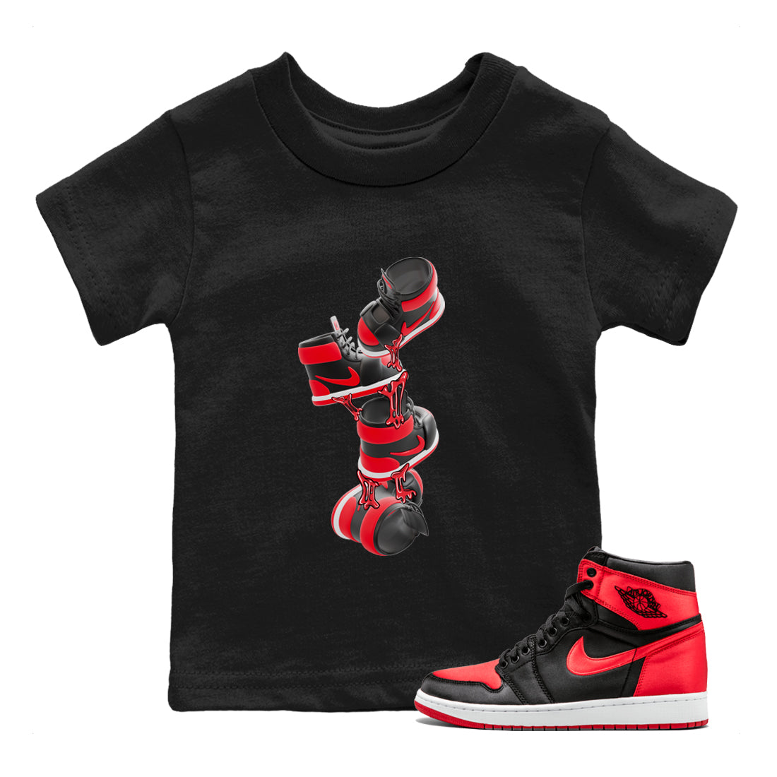 Gum Stuck On Shoes snkmatch Tee Kids - Air Jordan 1 Satin Bred