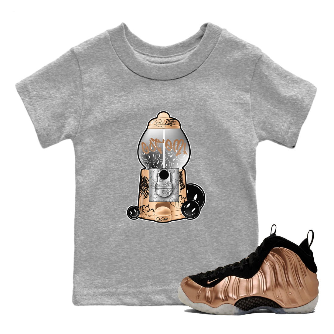 Gumball Machine snkmatch Tees Kids - Air Foamposite One Metallic Copper