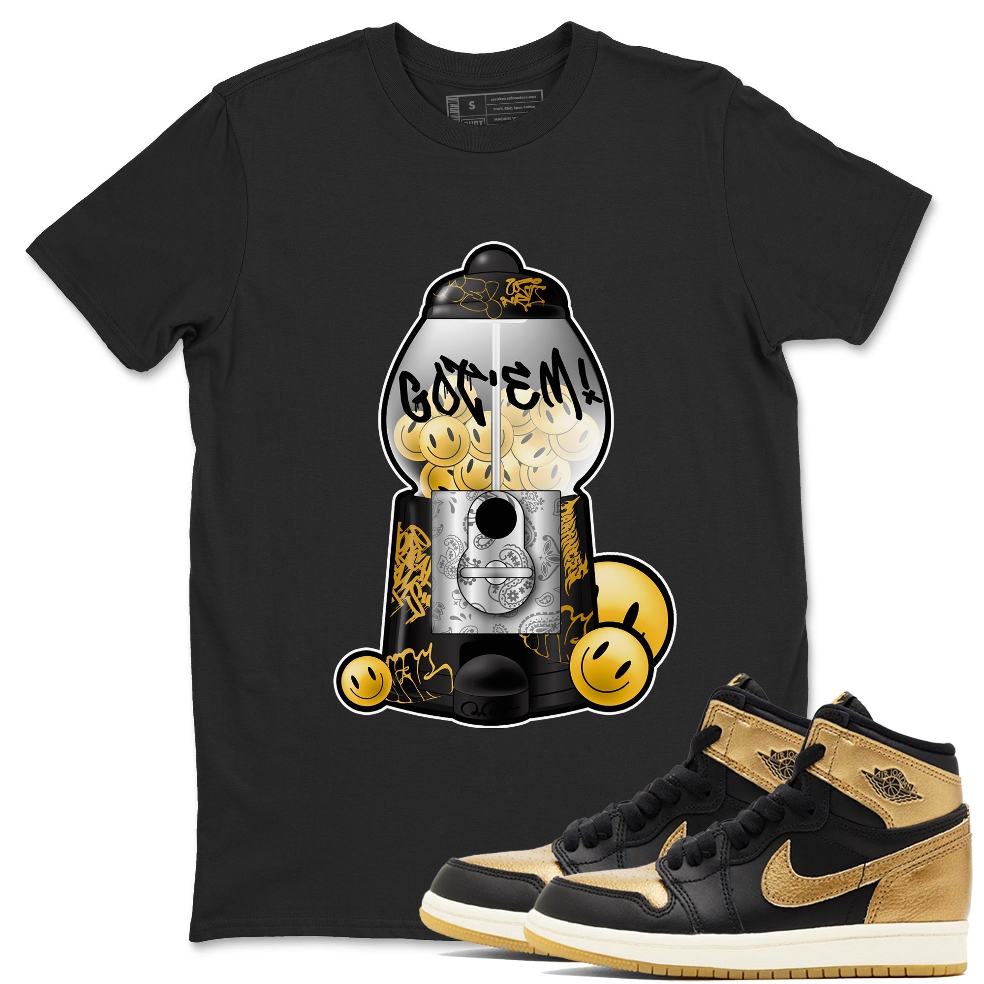 Gumball Machine snkmatch Tees - Air Jordan 1 Black Metallic Gold