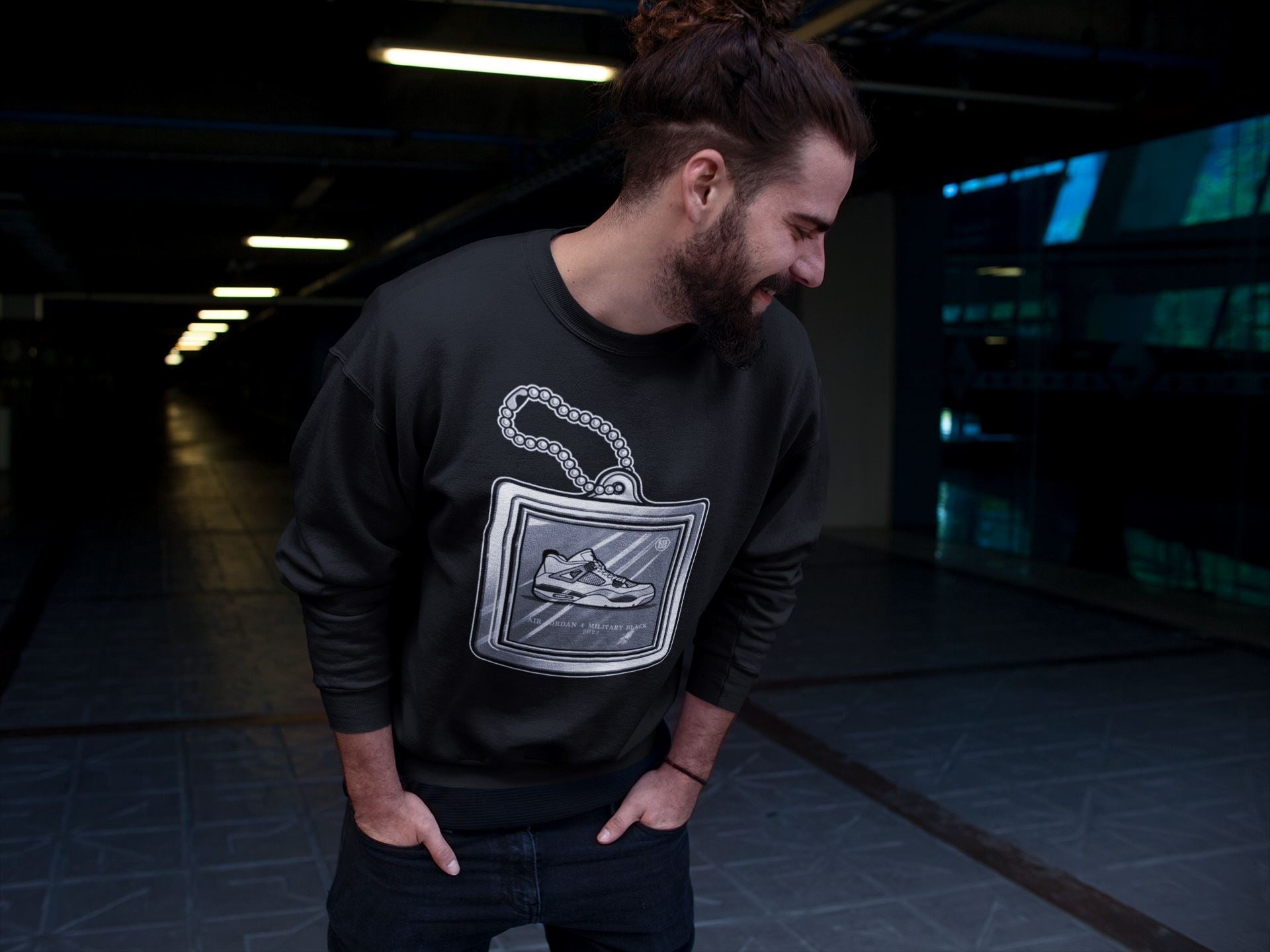 Hang Tag Unisex Tops - Air Jordan 4 Military Black