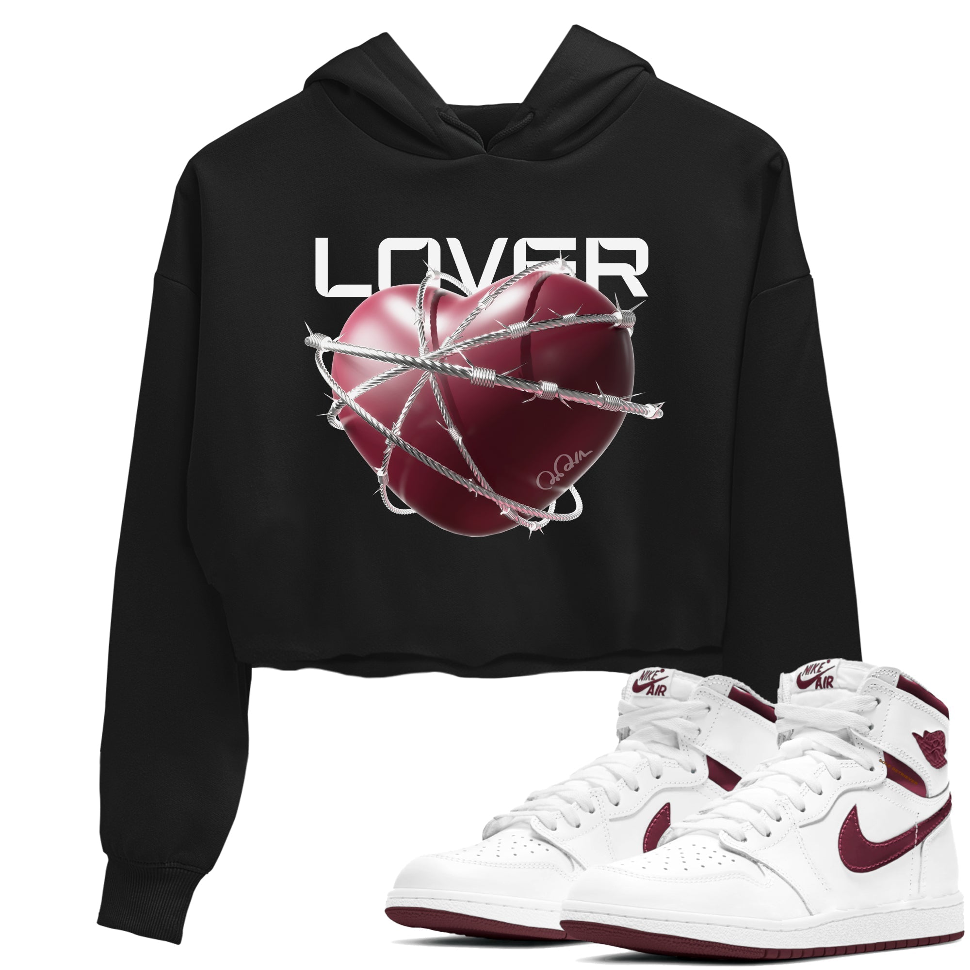 Heart Lover snkmatch Women's Top - Air Jordan 1 Metallic Burgundy