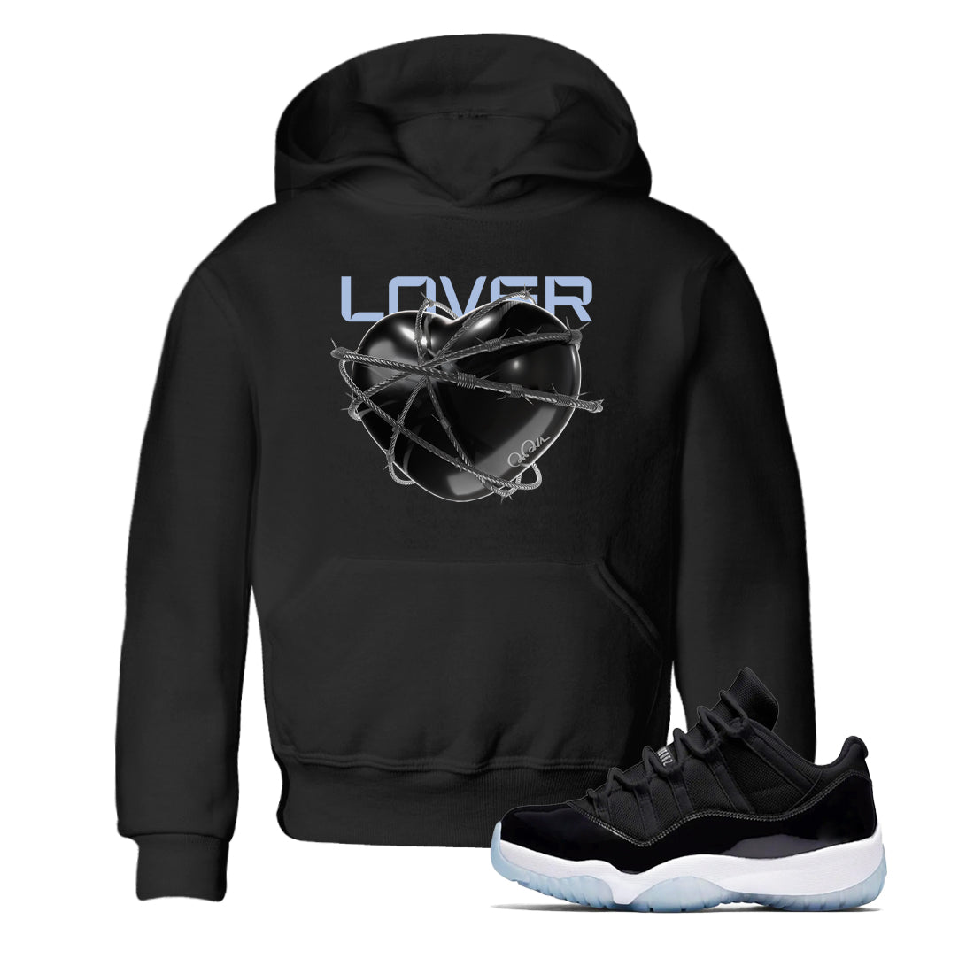 Heart Lover snkmatch Tee Kids - Air Jordan 11 Black and Varsity Royal