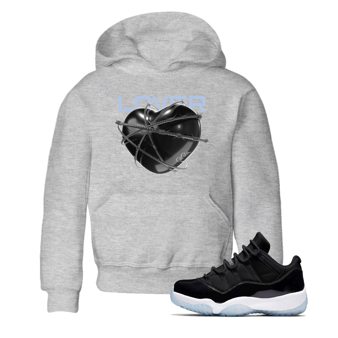Heart Lover snkmatch Tee Kids - Air Jordan 11 Black and Varsity Royal