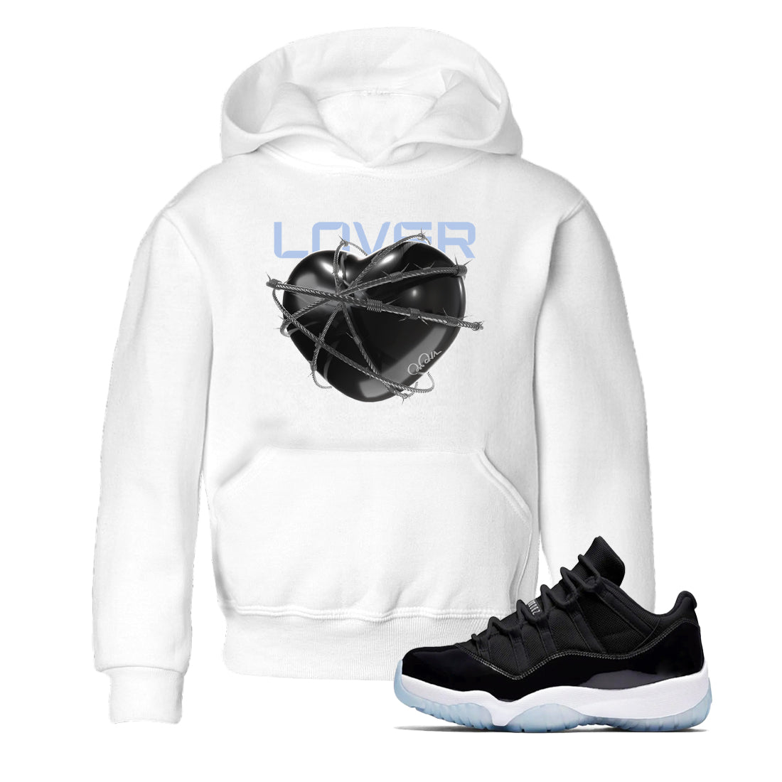 Heart Lover snkmatch Tee Kids - Air Jordan 11 Black and Varsity Royal