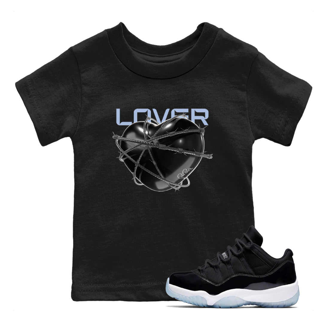 Heart Lover snkmatch Tee Kids - Air Jordan 11 Black and Varsity Royal